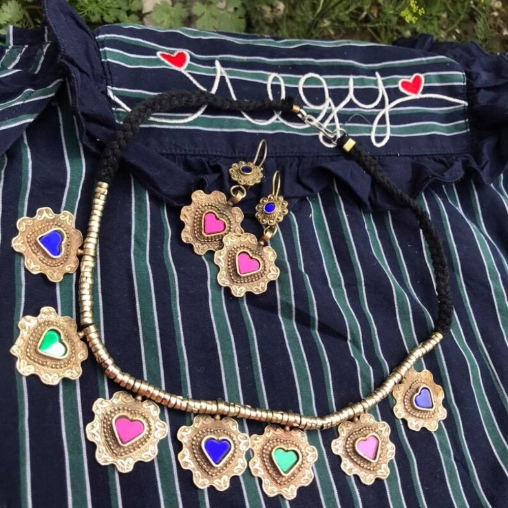 Floral Jewelry Set, Tribal Antique Necklace and earrings Set, Antique Jewelry